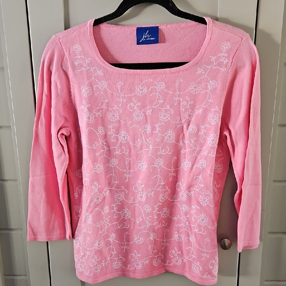 JH Collectibles Pink Crew Neck Sweater Sz Medium Ptp 19+